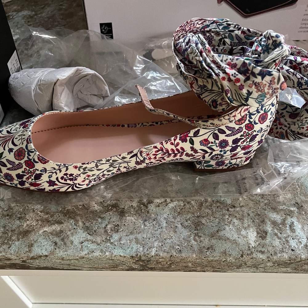Sally ballet flat in “poppy liberty” with ankle tie